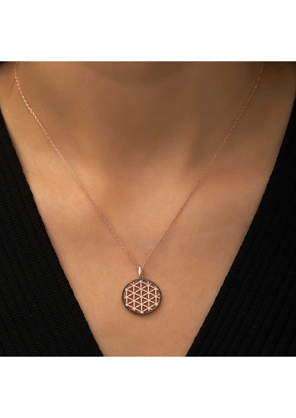 Gümüş Rose Yaşam Çiçeği Kolye modelleri