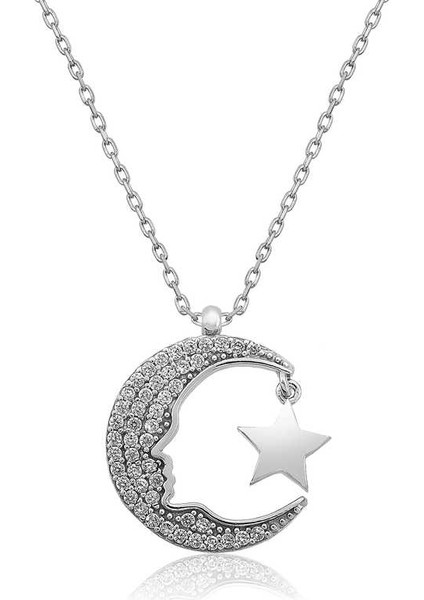 Gümüş Atatürk Silüeti Ay Yıldız Bayan Kolye