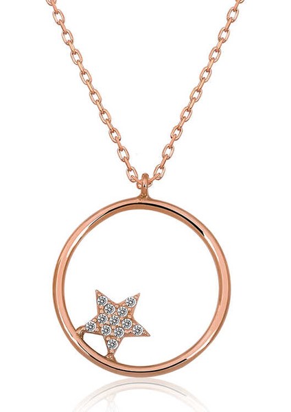 Gümüş Rose Yıldız Detaylı Halka Kolye