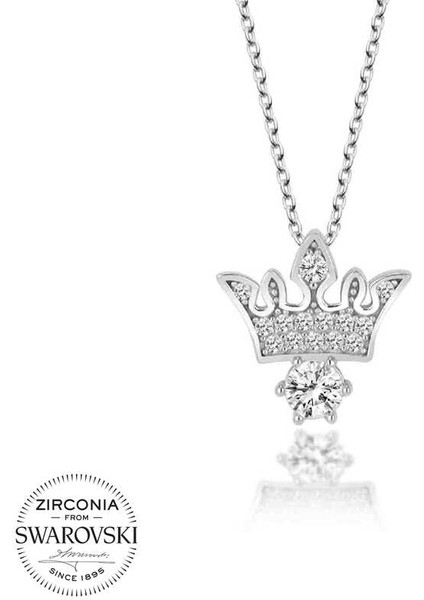 Swarovski Taşlı Gümüş Kral Tacı Bayan Kolye