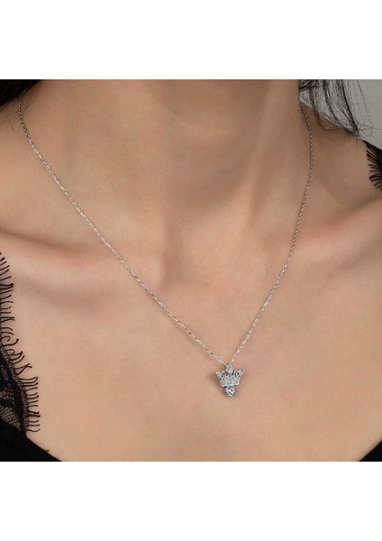 Swarovski Taşlı Gümüş Kral Tacı Bayan Kolye