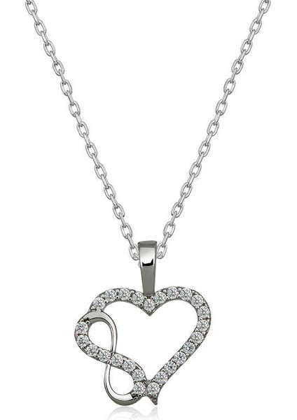 Gümüş Kalpli Sonsuzluk Bayan Kolye