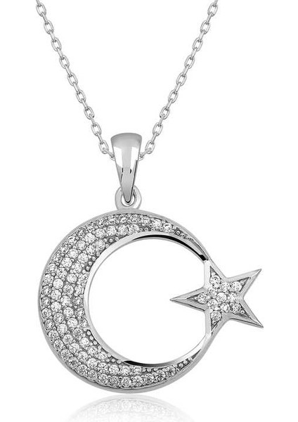 Gümüş Ay Yıldız Bayan Kolye