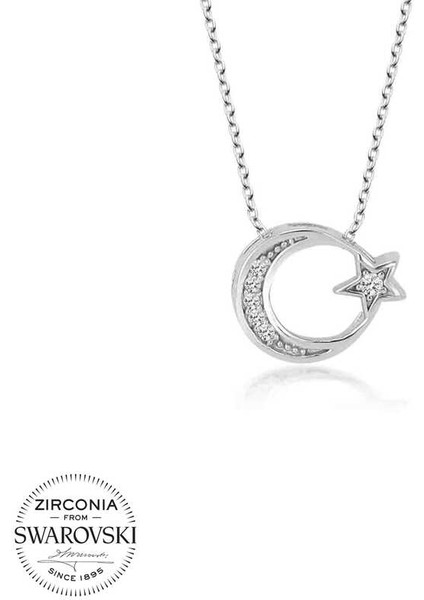 Swarovski Taşlı Gümüş Ayyıldız Bayan Kolye