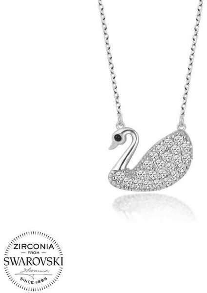 Swarovski Taşlı Gümüş Kuğu Bayan Kolye