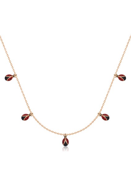 Gümüş Rose Uğur Böceği Şans Kadın Kolye