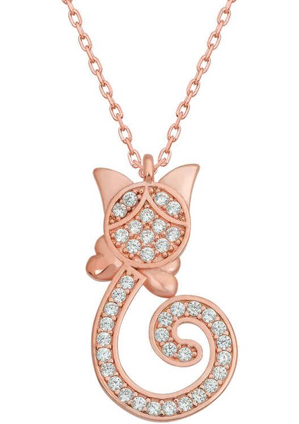 Gümüş Rose Kedi Kadın Kolye