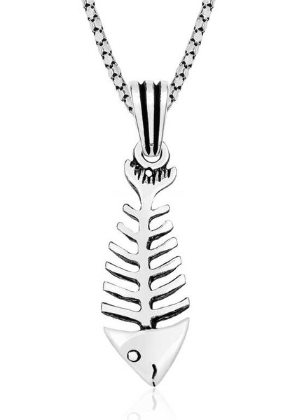 Gümüş Balık Iskeleti Kolye