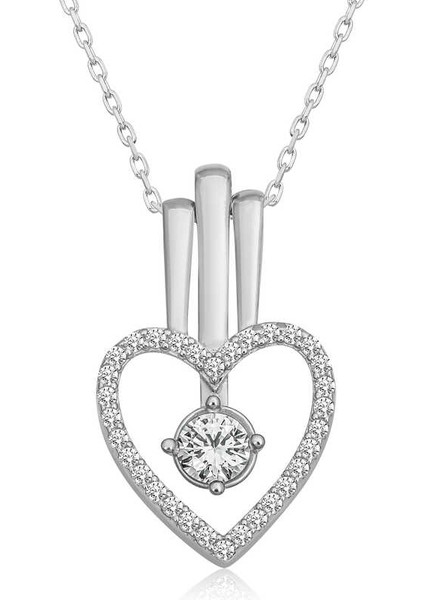 Gümüş Kalpli Tek Taş Kadın Kolye