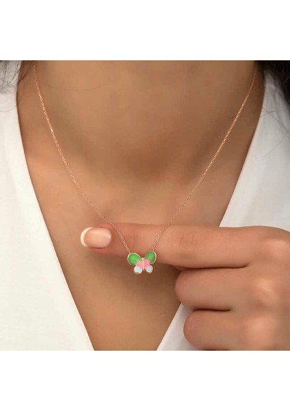 Gümüş Rose Minimal Kelebek Bayan Kolye indirimleri