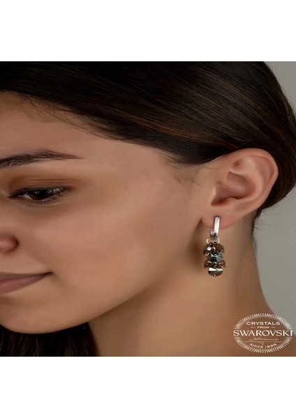 Swarovski Crystal Taşlı Gümüş Salkım Sallantılı Çivili Kadın Küpe