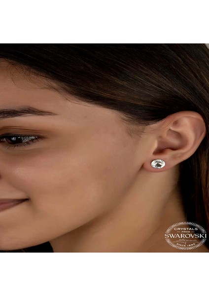 Swarovski Crystal Taşlı Gümüş Çivili Kadın Küpe