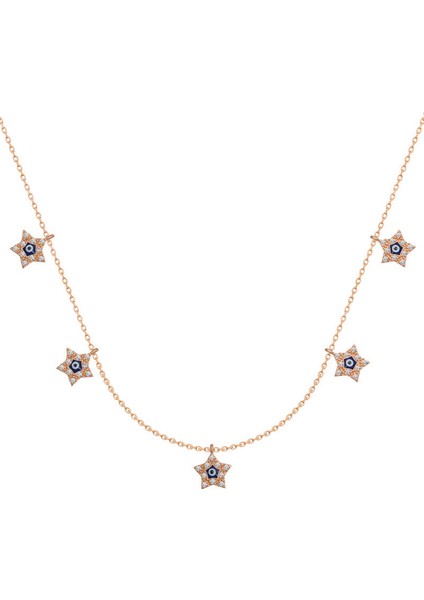 Gümüş Rose Yıldız Nazarlı Şans Kadın Kolye