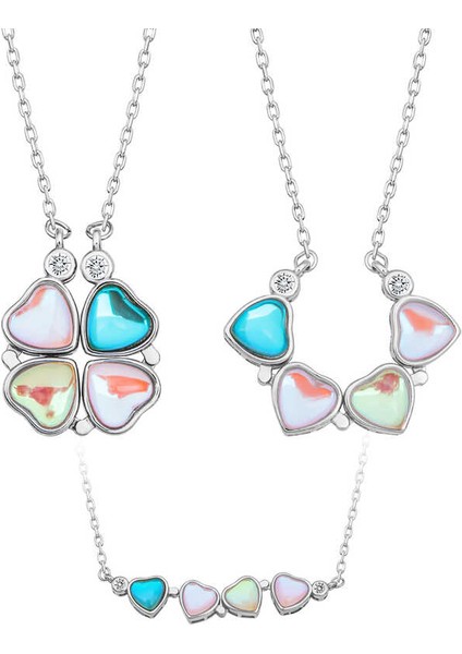 Gümüş Renkli Açılabilen Yonca Kadın Kolye fırsatları