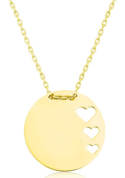 Gümüş Gold Çember Kalp Kadın Kolye