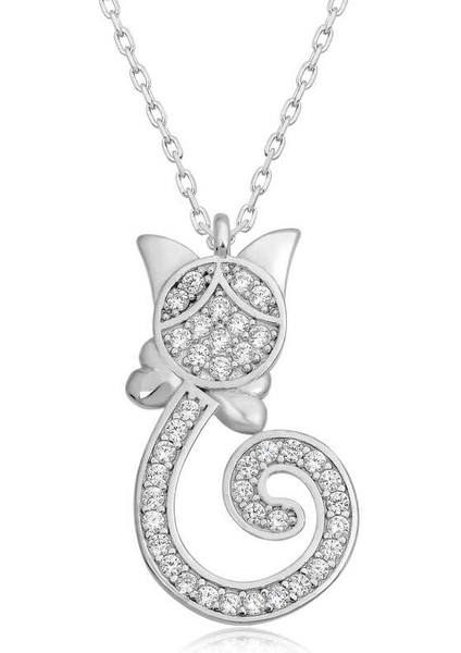 Gümüş Kedi Kadın Kolye
