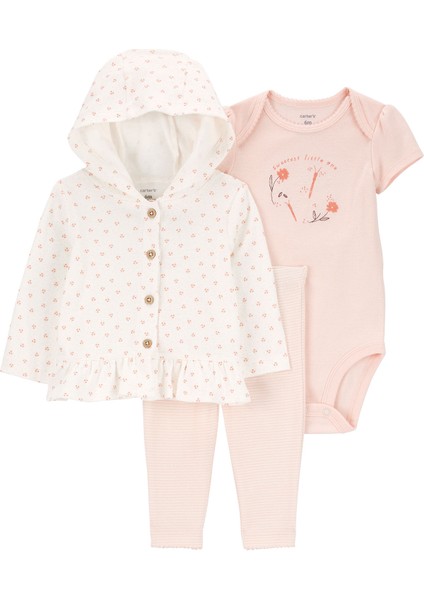 Kız Bebek 3'lü Hırkalı Set Pembe