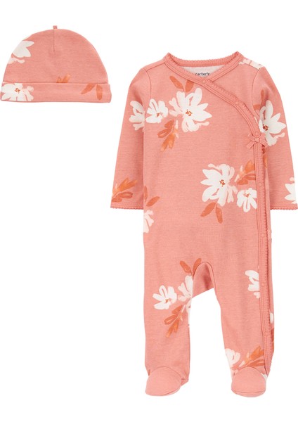 Kız Bebek 2'li Tulum Şapka Set Pembe