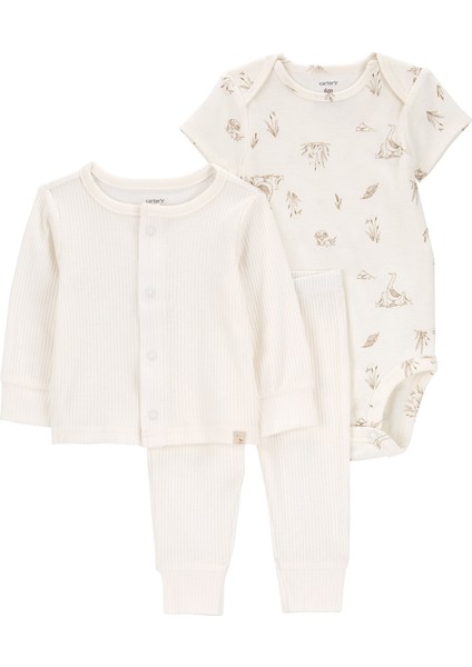Bebek 3'lü Hırkalı Set Krem