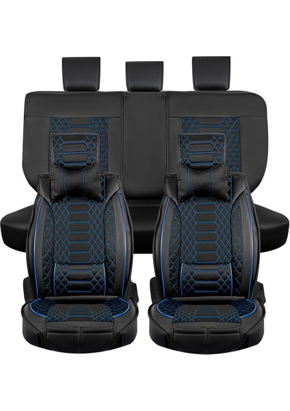 Fresh Start honda Cr-Z Uyumlu Lüx Deri Oto Koltuk Kılıfı Ön Arka Takım Royal Serisi Siyah Mavi