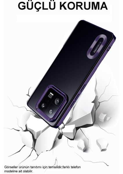 Caseworld Xiaomi Redmi 13C Kapak Yanları Renkli Lens Korumalı Logo Gösteren Şeffaf Luxury Silikon Kılıf - Siyah