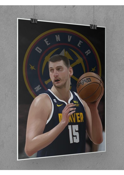 Nikola Jokic Denver Nuggets Poster 45X60CM Nba Basketbol Afiş - Kalın Poster Kağıdı Dijital Baskı