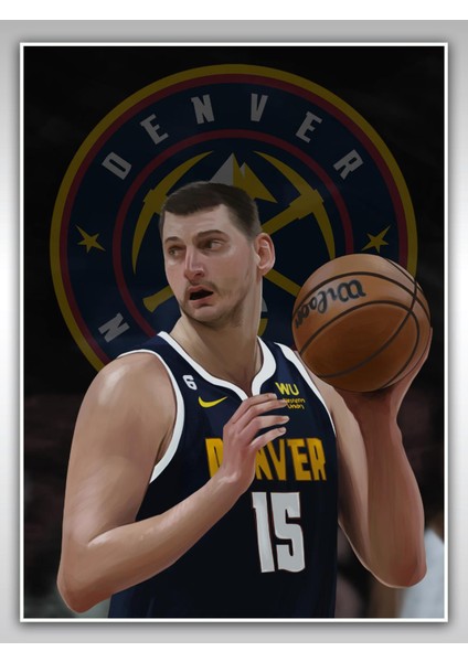 Nikola Jokic Denver Nuggets Poster 45X60CM Nba Basketbol Afiş - Kalın Poster Kağıdı Dijital Baskı