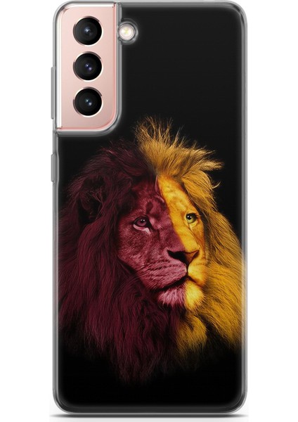 Samsung Galaxy S21 Uyumlu Kılıf Hd Baskılı Kılıf - Sarı Kırmızı Aslan