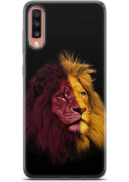 Samsung Galaxy A70 Uyumlu Kılıf Hd Baskılı Kılıf - Sarı Kırmızı Aslan