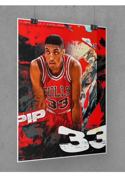 Scottie Pippen Poster 45X60CM Nba Chicago Bulls Afiş - Kalın Poster Kağıdı Dijital Baskı