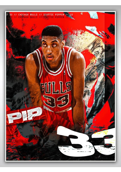 Scottie Pippen Poster 45X60CM Nba Chicago Bulls Afiş - Kalın Poster Kağıdı Dijital Baskı