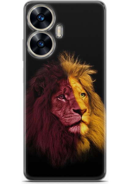 Realme C55 Uyumlu Kılıf Hd Baskılı Kılıf - Sarı Kırmızı Aslan