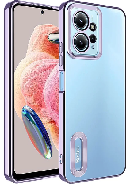 Caseart Xiaomi Redmi Note 12 4g Kapak Yanları Renkli Lens Korumalı Logo Gösteren Şeffaf Luxury Silikon Kılıf - Lila