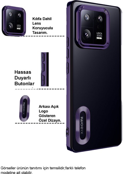 Xiaomi Redmi 9c Kapak Yanları Renkli Lens Korumalı Logo Gösteren Şeffaf Luxury Silikon Kılıf - Mor