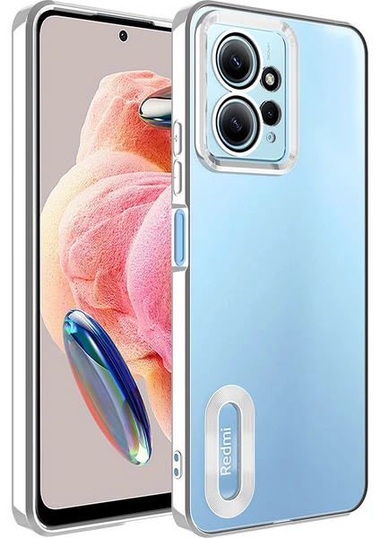 Kzy Xiaomi Redmi Note 12 4g Kapak Yanları Renkli Lens Korumalı Logo Gösteren Şeffaf Luxury Silikon Kılıf - Gri