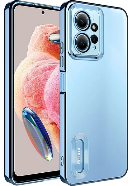 Kzy Xiaomi Redmi Note 12 4g Kapak Yanları Renkli Lens Korumalı Logo Gösteren Şeffaf Luxury Silikon Kılıf - Mavi