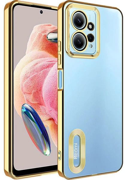 Kzy Xiaomi Redmi Note 12 4g Kapak Yanları Renkli Lens Korumalı Logo Gösteren Şeffaf Luxury Silikon Kılıf - Gold