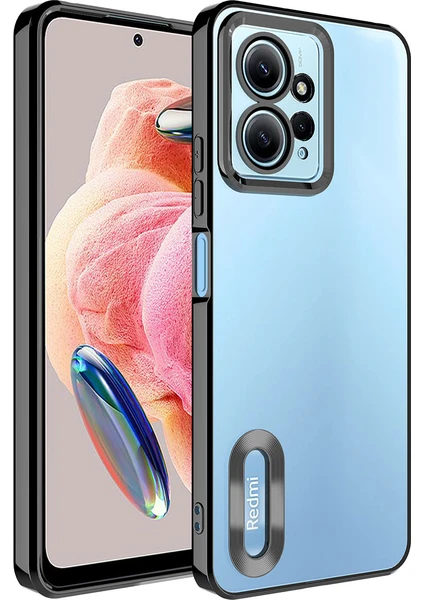 Kzy Xiaomi Redmi Note 12 4g Kapak Yanları Renkli Lens Korumalı Logo Gösteren Şeffaf Luxury Silikon Kılıf - Siyah