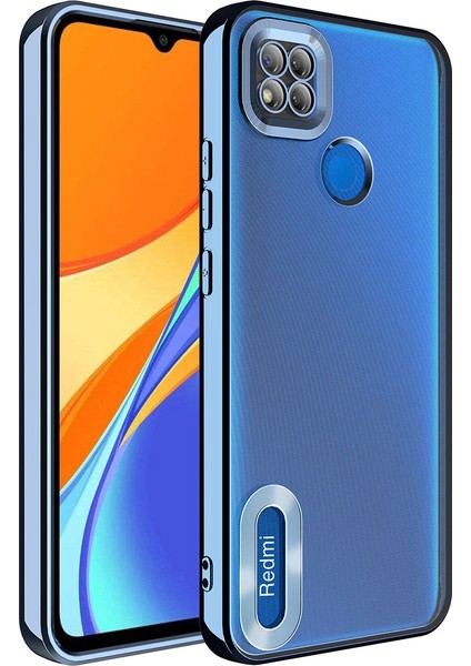 Xiaomi Redmi 9c Kapak Yanları Renkli Lens Korumalı Logo Gösteren Şeffaf Luxury Silikon Kılıf - Mavi