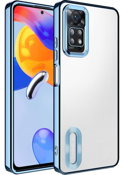 Xiaomi Redmi Note 11 Pro 5g Kapak Yanları Renkli Lens Korumalı Logo Gösteren Şeffaf Luxury Silikon Kılıf - Mavi