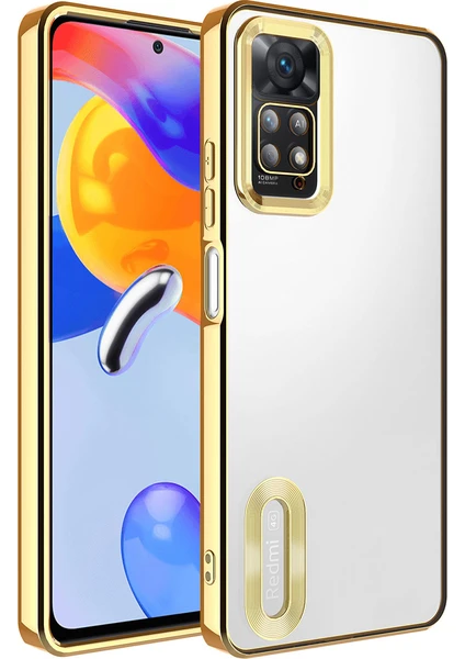 Kzy Xiaomi Redmi Note 12 Pro 4g Kapak Yanları Renkli Lens Korumalı Logo Gösteren Şeffaf Luxury Silikon Kılıf - Gold