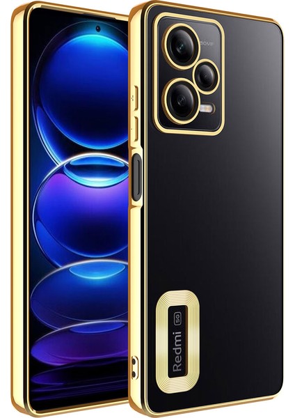 Xiaomi Redmi Note 12 Pro 5g Kapak Yanları Renkli Lens Korumalı Logo Gösteren Şeffaf Luxury Silikon Kılıf - Gold