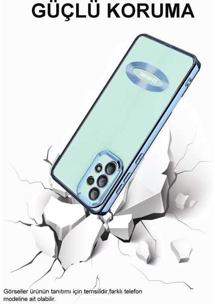 Samsung Galaxy A54 Kapak Yanları Renkli Lens Korumalı Logo Gösteren Şeffaf Luxury Silikon Kılıf - Gri fırsatları