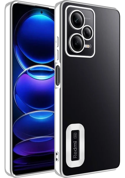 Caseart Xiaomi Redmi Note 12 Pro 5g Kapak Yanları Renkli Lens Korumalı Logo Gösteren Şeffaf Luxury Silikon Kılıf - Gri