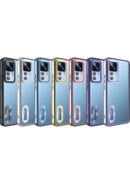 Caseart Xiaomi Mi 12T Kapak Yanları Renkli Lens Korumalı Logo Gösteren Şeffaf Luxury Silikon Kılıf - Mor