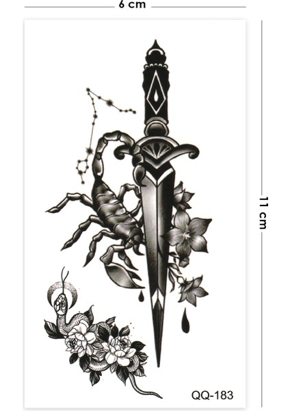 Kılıç Yılan ve Akrep Figürlü Unisex Geçici Dövme