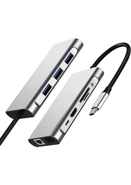 10 In 1 Type-C To VGA HDMI USB C Ethernet Aux Kart Okuyucu Macbook Uyumlu USB Hub Adaptör