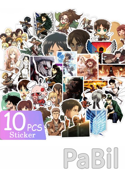 Attack On Titan Anime Manga Figürleri Sticker - Çıkartma - Etiket - 10 Adet