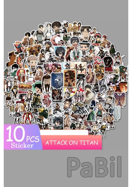 Attack On Titan Anime Manga Figürleri Sticker - Çıkartma - Etiket - 10 Adet