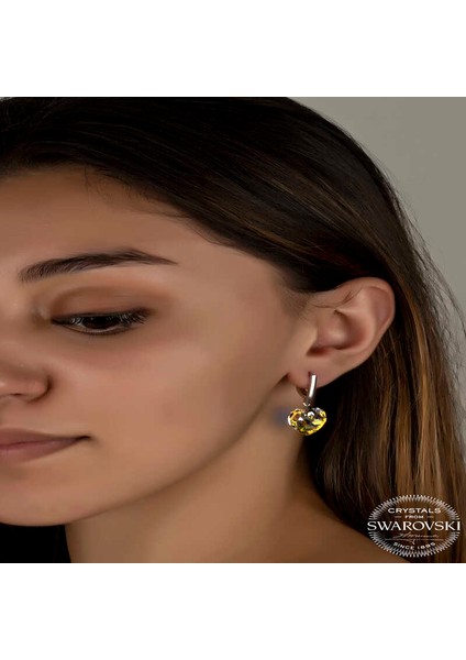 Swarovski Crystal Taşlı Gümüş Beyaz Kalp Sallantılı Kadın Küpe